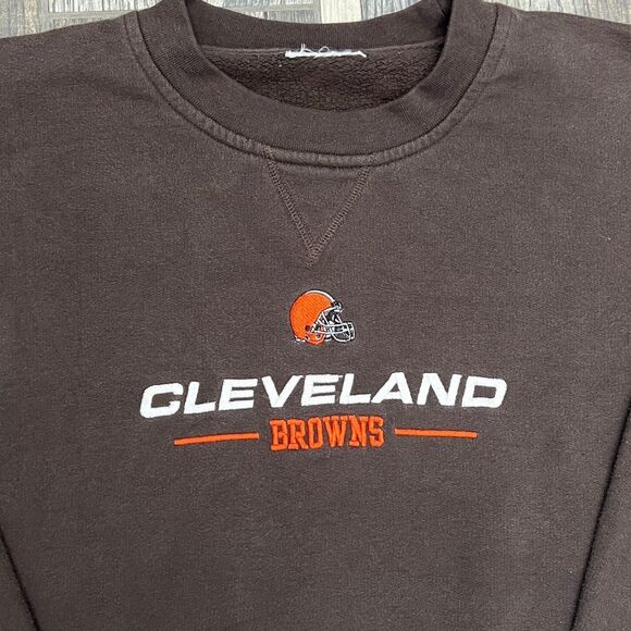🔥🏈 Vintage CLEVELAND BROWNS NFL Embroidered Fleece CREWNECK Size XL - EXCELLEN - Picture 7 of 9